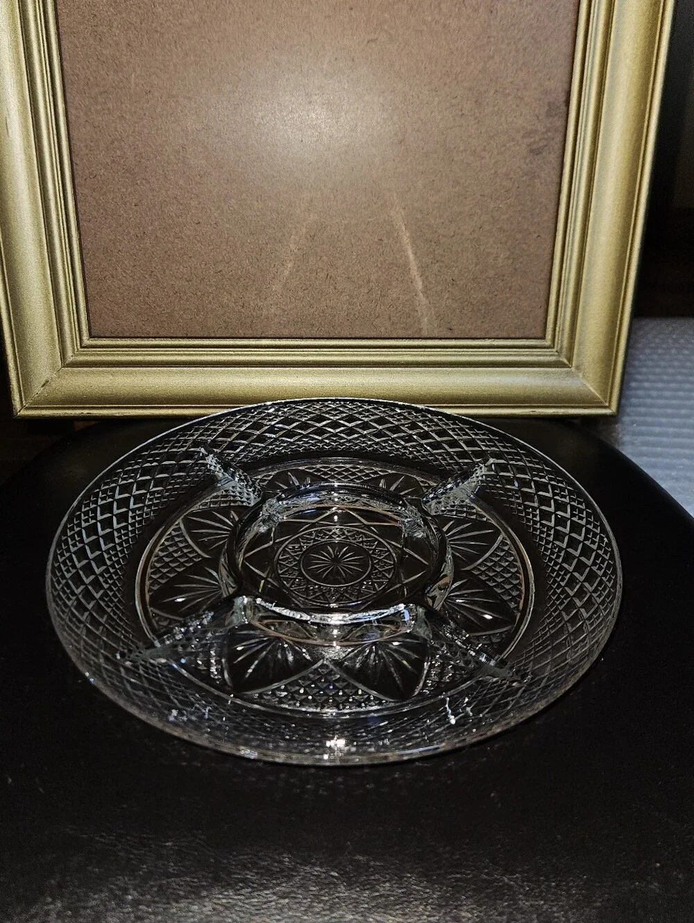 Cristal D'Arques Antique Clear Round 5 Part Relish Set Cut Etch Tray Dish 10